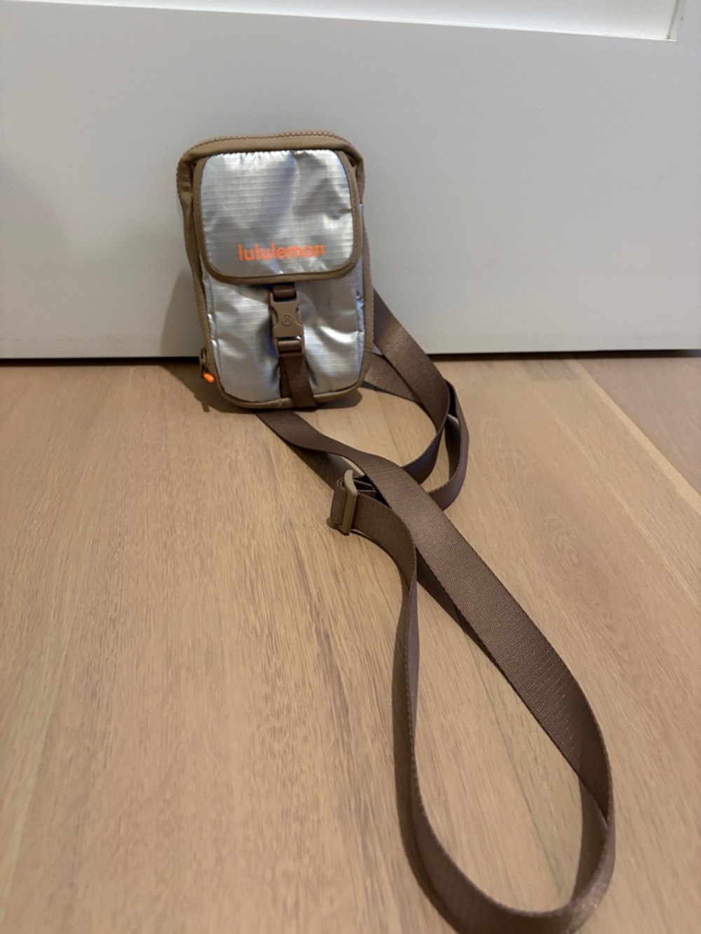 Lululemon Zip Top Crossbody Bag in Sand and Silver